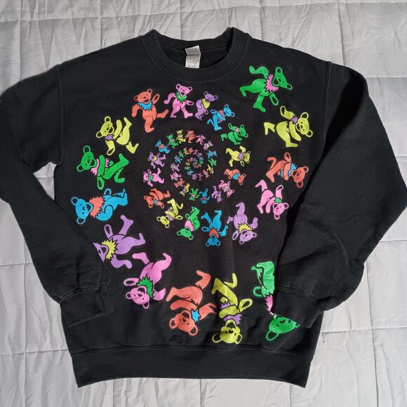 The Grateful Dead Spiral Dancing Bears Black Crewneck Sweatshirt Gildan Small - Picture 1 of 7